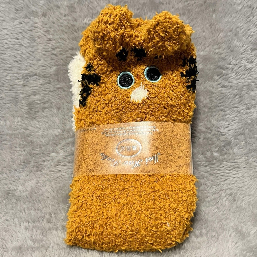 Mei Hao Socks Soft Polyester Women One Size Orange Cat & Pom Balls Kawaii NEW - Picture 1 of 7